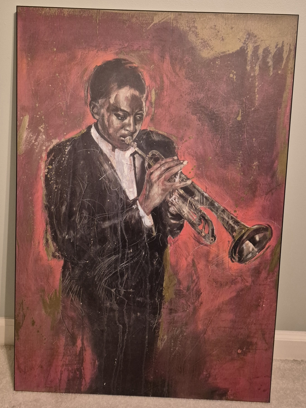Jazz Trumpeter Wall Art Canvas in Red and Black